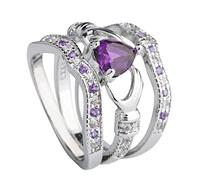 Anneau Menottes Bagues Ring Fashion 3Pcs Silver Claddagh Set Bijoux Anneaux Organisateur Jouets Bagues (Purple, 6)