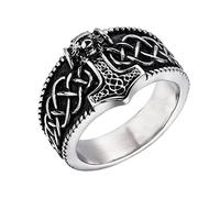 Anneau Mjolnir Marteau Viking Thor's -Bague Nordic Noeud Celtique Odin en Acier Inoxydable Pour Homme -Vintage Fait À la Main Poli Punk Animal Amulette Pirate Bague Bijoux