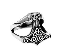 Anneau Mjolnir Marteau Viking Thor's -Bague Nordic Noeud Celtique Odin en Acier Inoxydable Pour Homme -Vintage Fait À la Main Poli Punk Animal Amulette Pirate Bague Bijoux