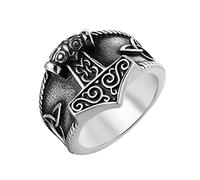 Anneau Mjolnir Marteau Viking Thor's -Bague Nordic Noeud Celtique Odin en Acier Inoxydable Pour Homme -Vintage Fait À la Main Poli Punk Animal Amulette Pirate Bague Bijoux