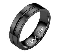 Anneau moderne pour anniversaire Je t'aime en acier inoxydable noir sablé anneaux anneaux de mariage pour femmes anneaux pour hommes anneaux givrés anneaux de géométrie taille 5 13 (Black, 10)