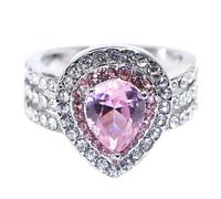 Anneau Nettoyeur Bagues Rose Quartz Pear Shaped Drop Ring: The Dazzling Inlay Design Is The For Your Loved One! Moules Bande Bijoux (Pink, A)