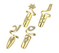 Anneau Ouvert à Clou Ajustable avec Pierre Brillante, Bague pour Ongle 4pcs | Alliage Doré, Finition Lisse et Réglable, pour Anniversaires, Soirées, Demoiselles D’honneur