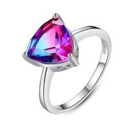 Anneau pur pour les femmes Ssterling Silver Fine Bijoux Géométrie Rainbow Stone Triangle de luxe Topaze