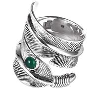 Anneau réglable des femmes, S925, Green Agate Feathers Novel Anneuse ouverte pour le mariage, bijoux de fête d'anniversaire de mariage