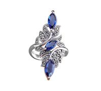 Anneau réglable en argent sterling pour les femmes, exagérer des feuilles de grande taille incrustées Bleu marquise zircon Band bijoux pour le dîner de mariage CID CIRCLET