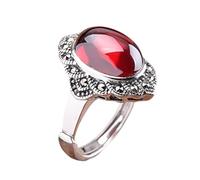 Anneau réglable en argent sterling pour les femmes, rétro en détresse incrustée ovale grenat en pierre de bande bijoux pour l'éternité de mariage promesse de doigt cadeau de doigt
