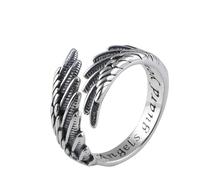 Anneau réglable, femmes sterling sterling anneaux réglables rétro ailes en ange détressées ouvertes de doigts de doigt Empilement l'éternité Band pour couple.