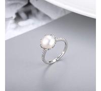 Anneau réglable pour les femmes, S925 Silver Lotus Imitation Pearl Zirconia Fashion Charme A réglable Open Anneau de queue
