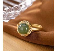 Anneau De Pierre Rond Vert Jade Bague en Pierre Naturelle Bague D'Ouverture Réglable Délicate Vintage Simple Lunette Classique Pierre Anneaux Femmes Saint Valentin Cadeaux Bijoux pour Femme Petite