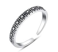 Anneau S925 réglable pour les dames - empilement en difficulté en réseau sculpté vintage Réputeur minimaliste anneau de doigt ouvert, cadeaux de bijoux pour femmes