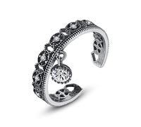 Anneau S925 réglable pour les dames - Style ethnique Retro Retro Hollow Inslumed Zircon Open Dinger Ring, Tend Bijoux Party Gidding Gifts