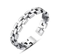 Anneau S925 réglable pour les femmes - Retro créative en forme de pneu à large manchette d'empilement en détresse ouverte, cadeaux de bijoux pour dames