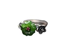 Anneau sterling, ssterling hetian jasper fleurs anneaux réglables Rétro index de détresse anneau éternité anneau de mariage
