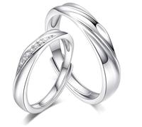 Anneau Strass Bague Argent Femme 925 Massif Argent Sterling Ruban de Möbius Réglable Populaire pour Couple Femme Sœur Anniversaire Bijoux