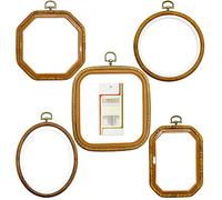 anneaux à broder en plastique pour point de croix - 5 tailles - En bois imitation bois - Avec 16 aiguilles à coudre dorées