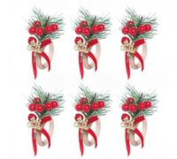 Anneaux À Serviettes De Noël Set De 6 Avec Pin Et Baies Pour Table Festive | Fabriqués en verdure artificielle et ruban satin adaptés aux serviettes standard stockage pour facile pour fêtes et