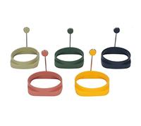 Anneaux à œufs antiadhésifs avec poignée, 5 pièces en silicone coloré, résistant à haute température - cuisson facile et rapide, design sûr anti - brûlure, parfait pour omelettes