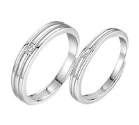 Anneaux avec des gravures Anneau d'éternité pour les couples, couple de bandes réglables en sterling, ronde avec un ensemble de bague de mariage en zircone cubique