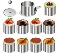 Anneaux coupe-pâtisserie - Ensemble de 12 moules à mousse en acier inoxydable, anneaux à dessert ronds de 7,6 cm, anneau à gâteau antiadhésif, poussoir professionnel | Ustensiles de cuisson allant au