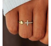 Anneaux croisés pour les adolescentes Silver/Gold Heart Ring Cubic Zirconia Ring ajusté Inspirational Pray Cross Heart Religieux Faith Christian Bijoux pour elle (or) 10#
