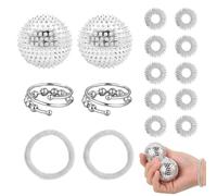 Anneaux d'acupression pour les doigts, pour soulager le stress | 2 Balles Magnétiques Acupressure+10 anneaux d'acupression pour les doigts+2 grands bracelets de massage+2 anneaux (argent)