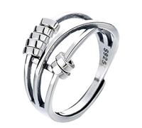 Anneaux d'argent 925 Anneaux en argent sterling, anneau d'anxiété pour les femmes dames pour les dames de la paix Stress Stress Relief perles d'anneau pour le transfert d'angoisse anneau ou