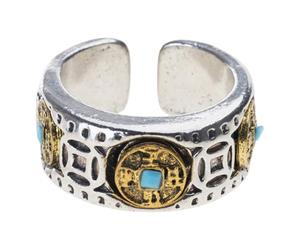 Anneaux d'argent ouverts avec cinq empereurs, symbolisme culturel rotatif, anti-angoisse, accessoire de bijoux, cinq empereurs, pièces de monnaie réglables