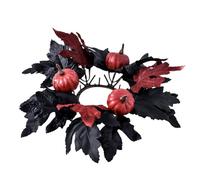Anneaux de bougie d'Halloween - Couronnes de bougies faites à la main avec feuilles noires - Anneau décoratif avec feuilles artificielles de citrouille pour réception, décoration d'automne et de