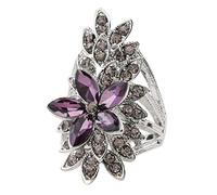 Anneaux de fleur de cristal de mode pour femmes aaa en verre violet Tibetan Silver Wedding Ring Finger Bijoux Bague