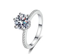 Anneaux de mariage Sterling Silver Silver Women, Ring Women Band avec Moissanite/Cubic Zirconia Classic Round