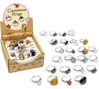 Anneaux de pierres précieuses assorti 24 pièces dans une boîte présentoir -- 11x11x6cm