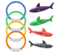 Anneaux de Plongée et Jouets Aquatiques en Forme de Requin, 8 Pièces en Plastique Lisse, Sans Bavures, pour Enfants - Idéaux pour Jeux de Piscine, Entraînement de Plongée et Activités Sous-marines