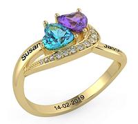 Anneaux de promesse personnalisés pour les couples bagues en argent Sterling pour les femmes maman cadeau d'amour mariage engagement avec 2 coeur simulé Birthstone 2 gravé nom anneau Taille 60