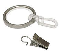 Anneaux de Rideaux avec Insert Coulissant pour Tringle Ø 20 mm, Argent Satiné