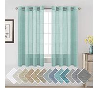 Anneaux De Rideaux en Lin pour Salon Rideaux Transparents en Lin Naturel Riche Décoratif pour Chambre à Coucher - 2 Panneaux - Haut à ?illets en Nickel élégant (Sea Mist,2X 132x160 cm)