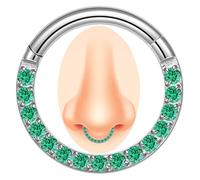Anneaux de septum à charnière en acier chirurgical 14 G/16 G/18 G avec zircone cubique, petit anneau de nez pour homme et femme, diamètre 6 mm, 7 mm, 8 mm, 9 mm, 10 mm, couleur gemme bleu, violet