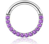 Anneaux de septum à charnière en acier chirurgical 14 G/16 G/18 G avec zircone cubique, petit anneau de nez pour homme et femme, diamètre 6 mm, 7 mm, 8 mm, 9 mm, 10 mm, couleur gemme bleu, violet