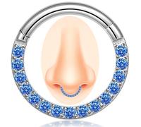 Anneaux de septum à charnière en acier chirurgical 14 G/16 G/18 G avec zircone cubique, petit anneau de nez pour homme et femme, diamètre 6 mm, 7 mm, 8 mm, 9 mm, 10 mm, couleur gemme bleu, violet