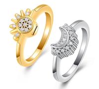 Anneaux d'incinération pour cendres - Motif soleil et lune célestes - Anneau de soleil scintillant - Lune bleue - Bague d'amitié plaqué argent - Empilable - Cadeau pour femme et fille, 7#, Métal non