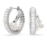 Swarovski Anneaux d'oreilles Ariana Grande x Swarovski, Crystal Pearl, Taille baguette, Blanches, Métal rhodié