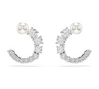 Anneaux d'oreilles Matrix, Perle de cristal, Taille ronde, Blanches, Métal rhodié OS