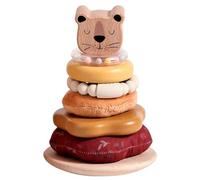 Anneaux empilables Jouet pour bébé 8 couches en bois Lions Ring Stacker Toy avec anneaux de dentition en silicone Bracelet, anneau hochet pour bébés et tout-petits Stacker Baby