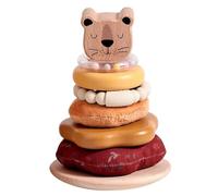 Anneaux empilables jouet pour bébé jouet d'empilage d'anneaux de lions en bois à 8 couches avec bracelet ' de dentition