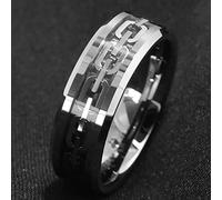 Anneaux en argent 8 mm Men anneaux Tungsten Carbide Ring Silver Color Chain Center Anniversary Weddary Band Men Bijoux Fashion Bijouts Silver Rings For Women (Couleur: Noir, Taille: 11)