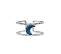 Anneaux en argent, anneau argenté en argent ssterling pour femmes doubles incrustées lune goutte à goutte à glaze réglable ouvrir le doigt de ronction de queue