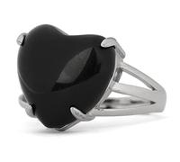 Anneaux esthétique, incrustée en forme de cœur en forme de coeur naturel noire obsidienne de pierre réglable op anneau arrière anneau joint bijoux joint pour wom lady rls mariage Valtine's day ft