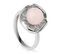 Anneaux Femmes, Silver Lotus Feuille de feuille incrustée Round Natural Rose Quartz Pierre Ajustement Open Anneau de queue
