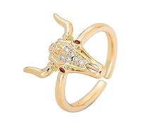 Anneaux Jouet Bijoux pour femmes avec bague en de buffle animal de bande dessinée avec bague réglable à ouverture de tête de taureau Cadeaux Cerceau Anneaux (Gold, One Size)
