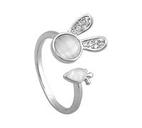 Anneaux ouverts avec carotte pour femmes - Lapin animal scintillant - Bague empilable réglable - Bijou de vacances tendance, taille unique, Métal, Aucune pierre précieuse